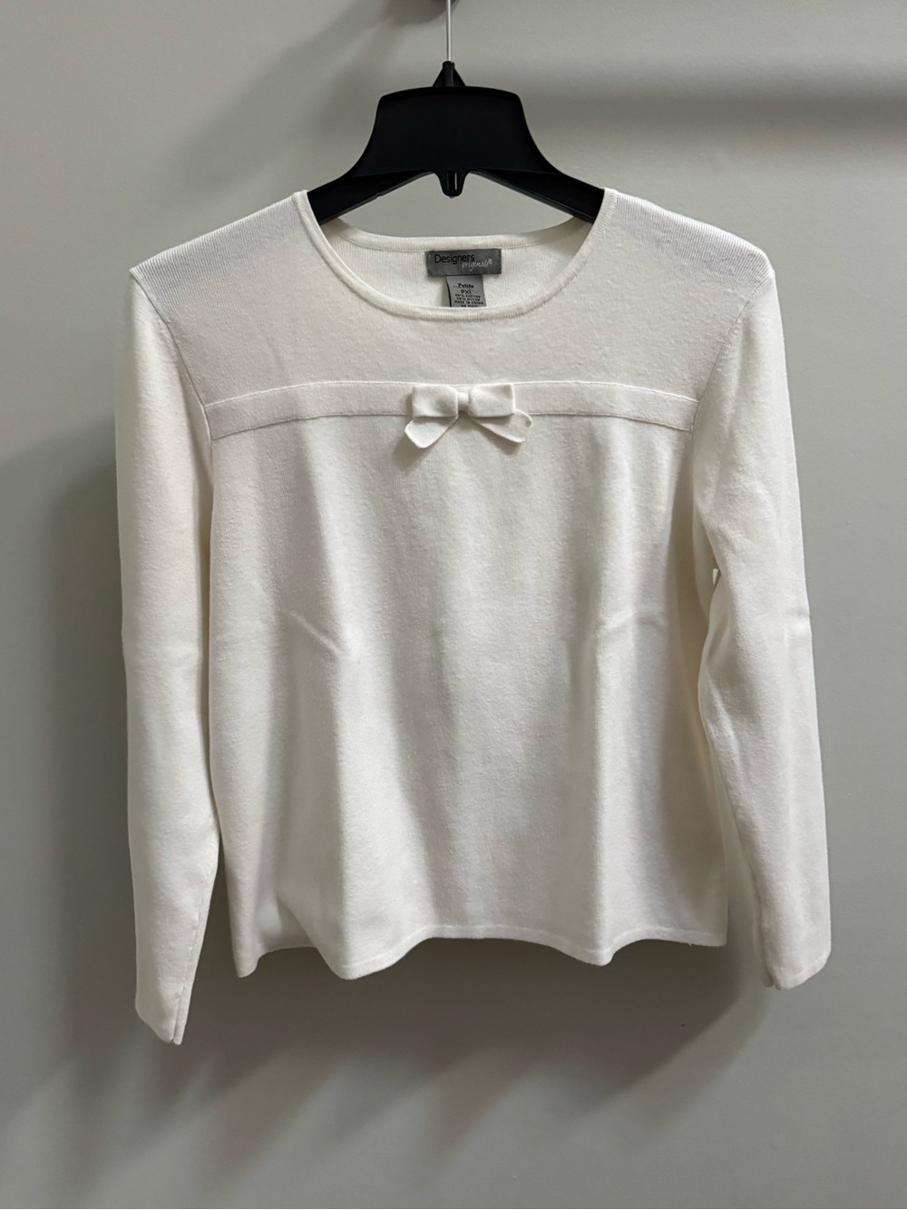 Designers Originals Petite PXL White Bow Long Sleeve Sweater Top
